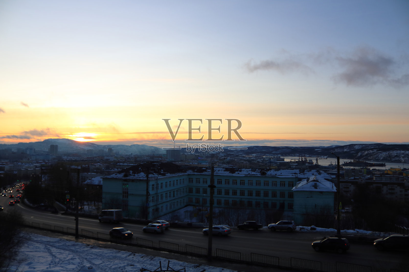 冬季的摩尔曼斯克日落照片摄影图片