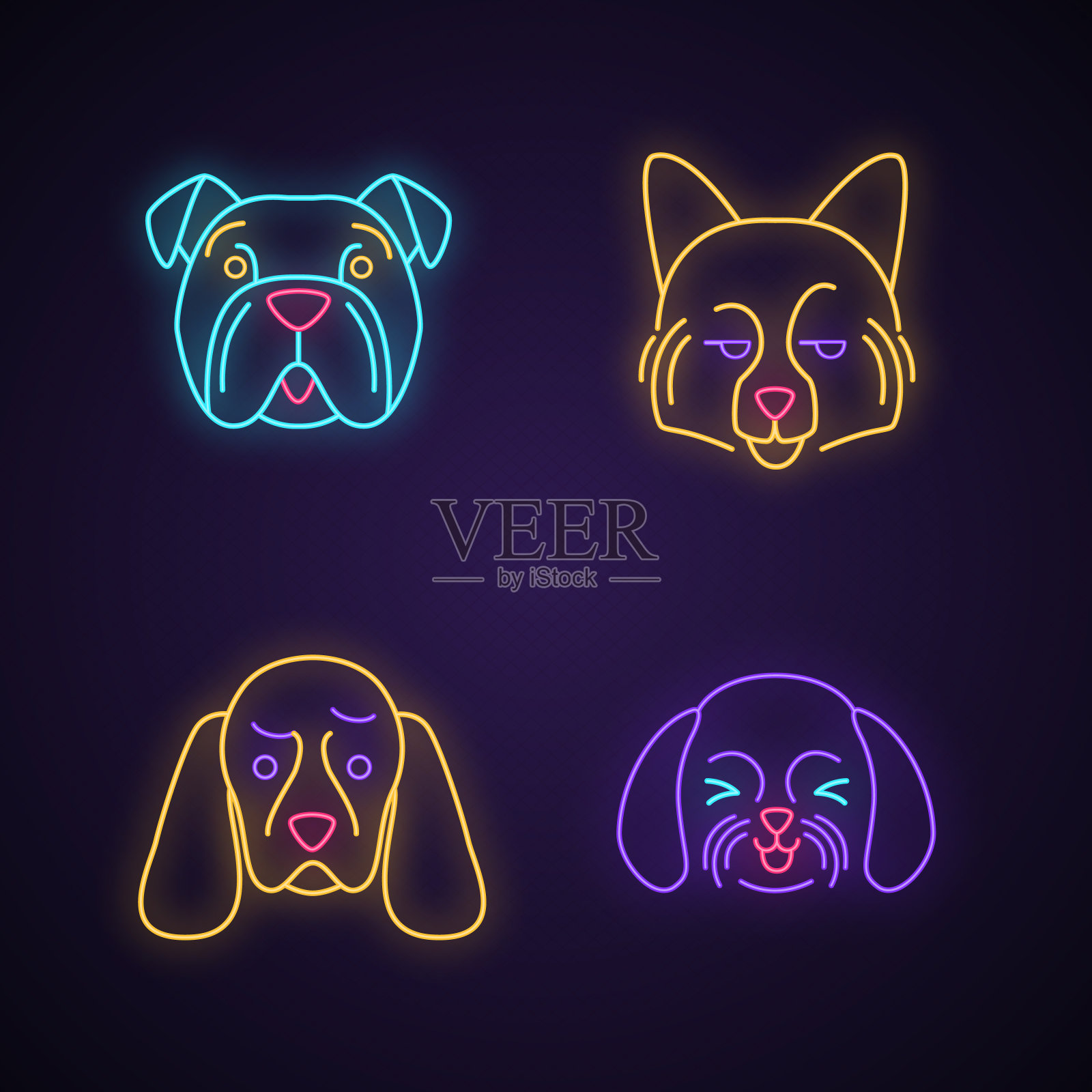 狗可爱可爱的霓虹灯人物插画图片素材