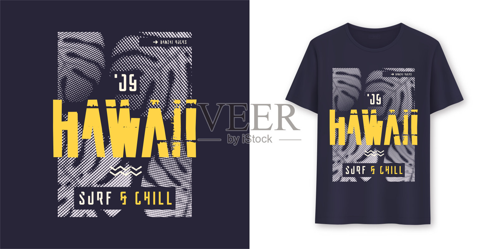 夏威夷冲浪和Chill时尚的图形t恤矢量设计，打印插画图片素材