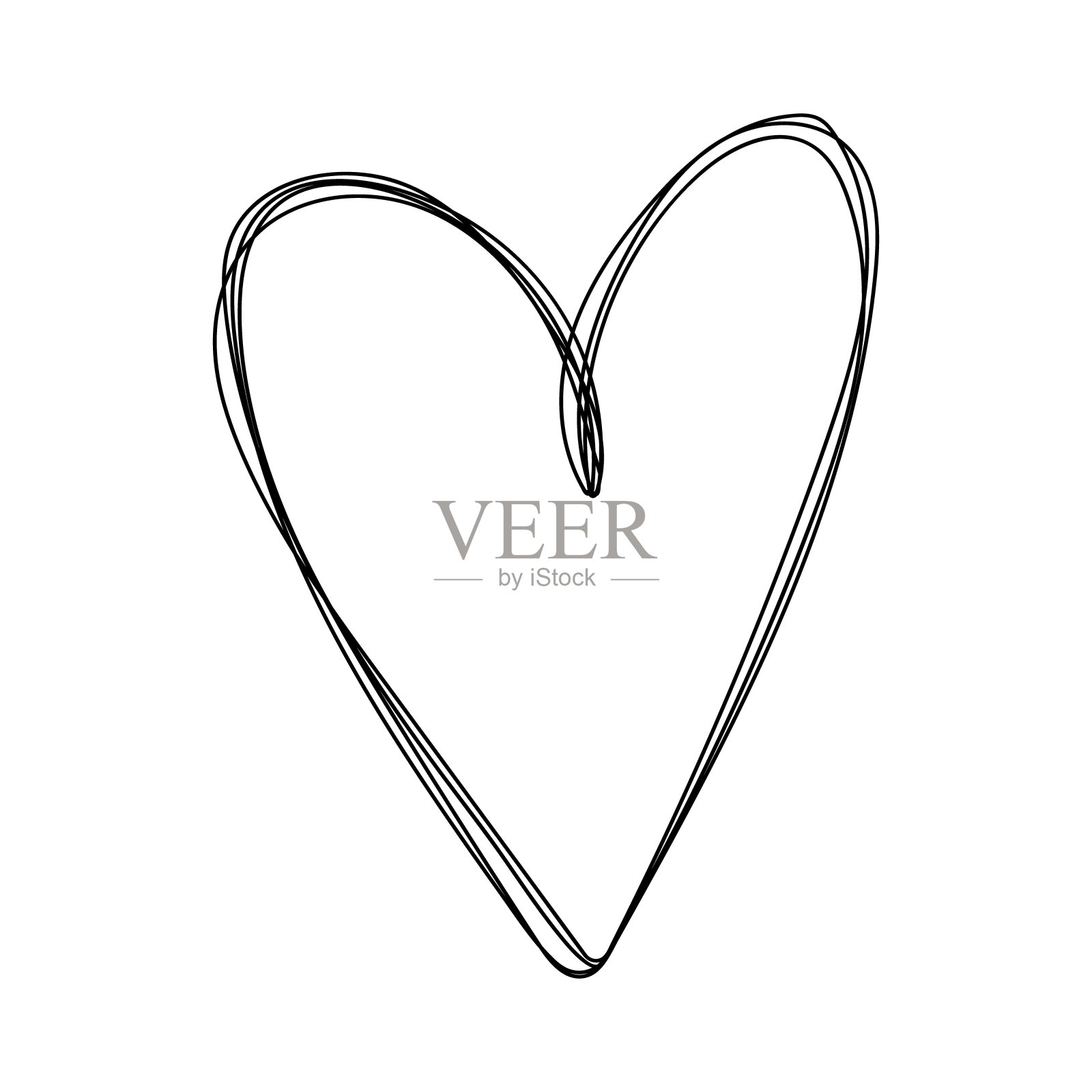 手绘的黑心素描孤立在一个白色的背景，在一个环形的涂鸦风格设计元素图片