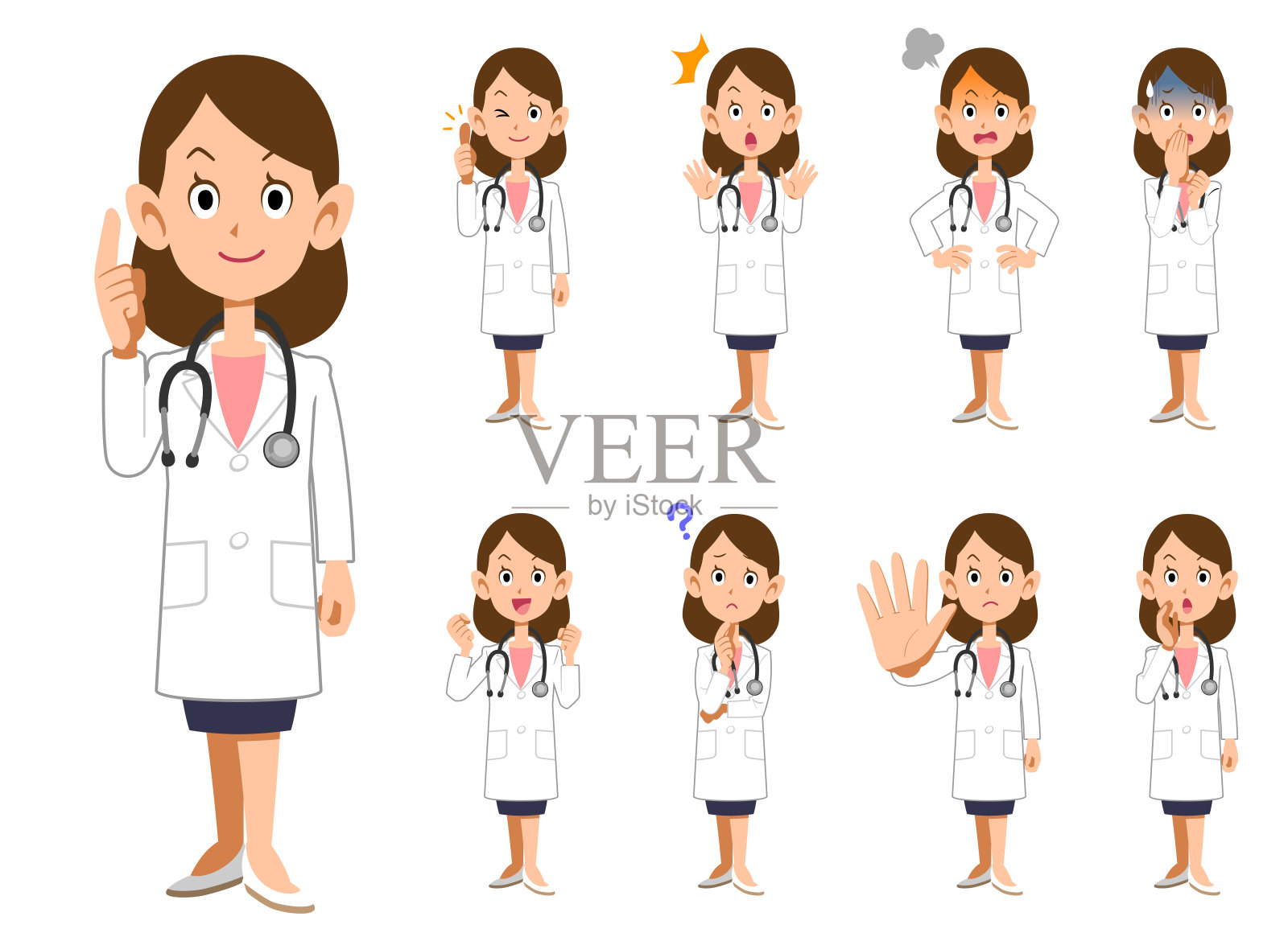 九种女医生上半身姿势和手势1设计元素图片