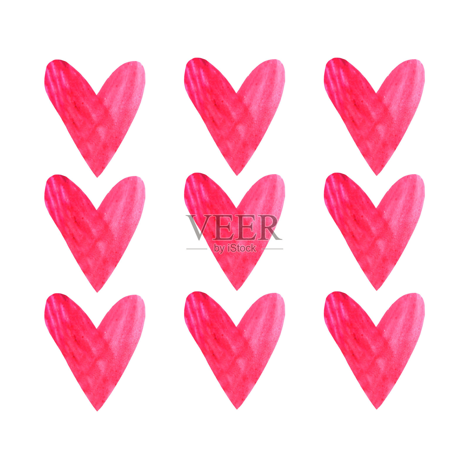 水彩心排。非常适合制作浪漫的明信片和情人节装饰。手绘。在白色背景上隔离插画图片素材