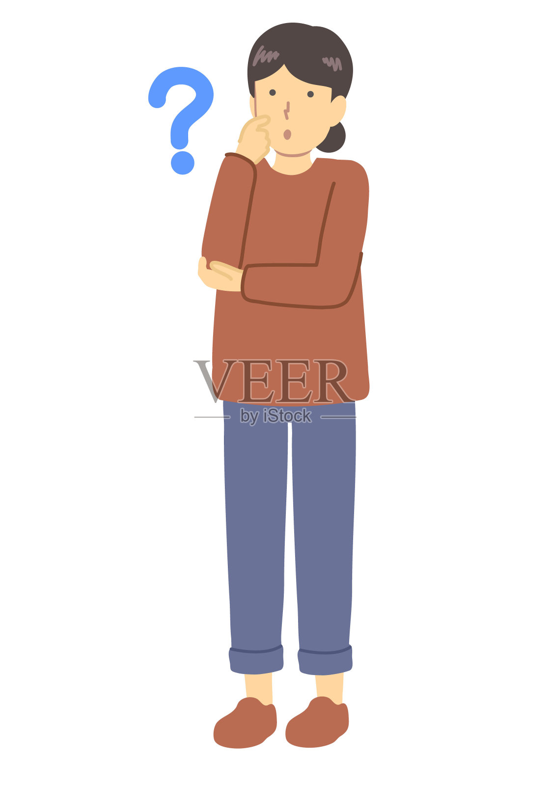 穿着红衣服的不自信的女人插画图片素材