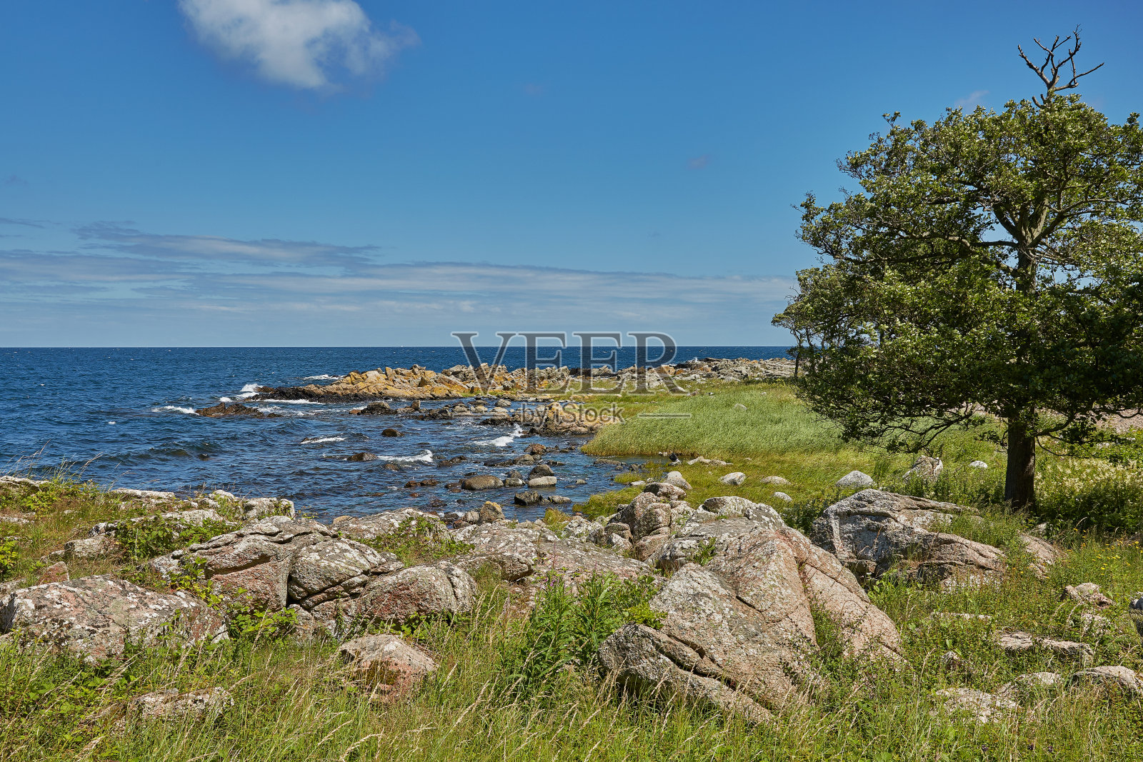 丹麦波恩霍尔姆岛斯万尼克村附近的波罗的海海岸线照片摄影图片