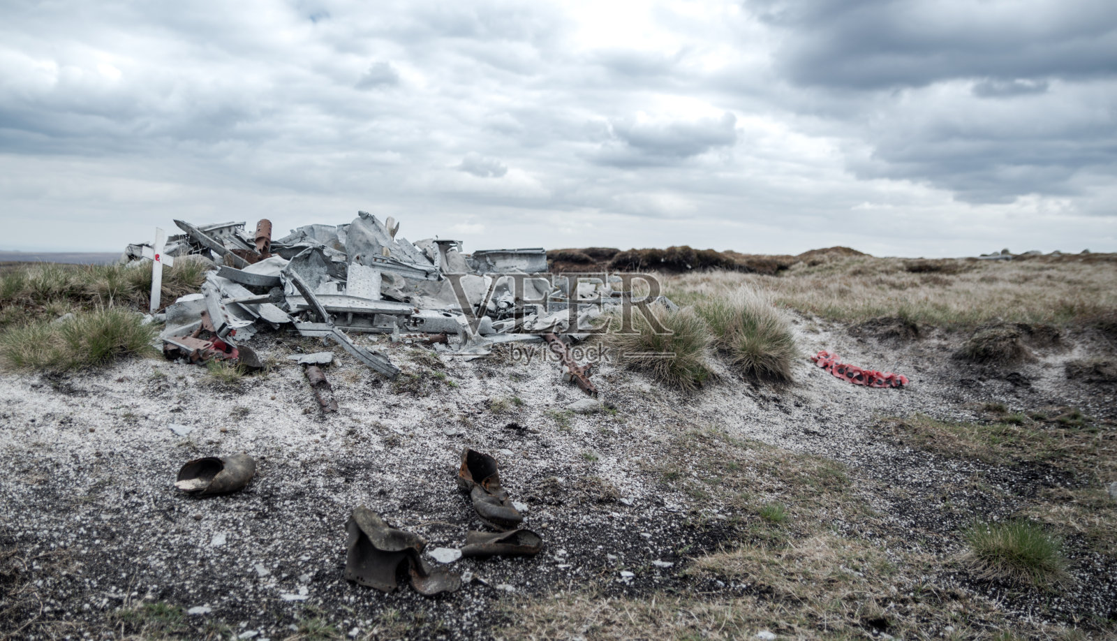 德比郡皮克区一架坠毁的二战飞机残骸照片摄影图片