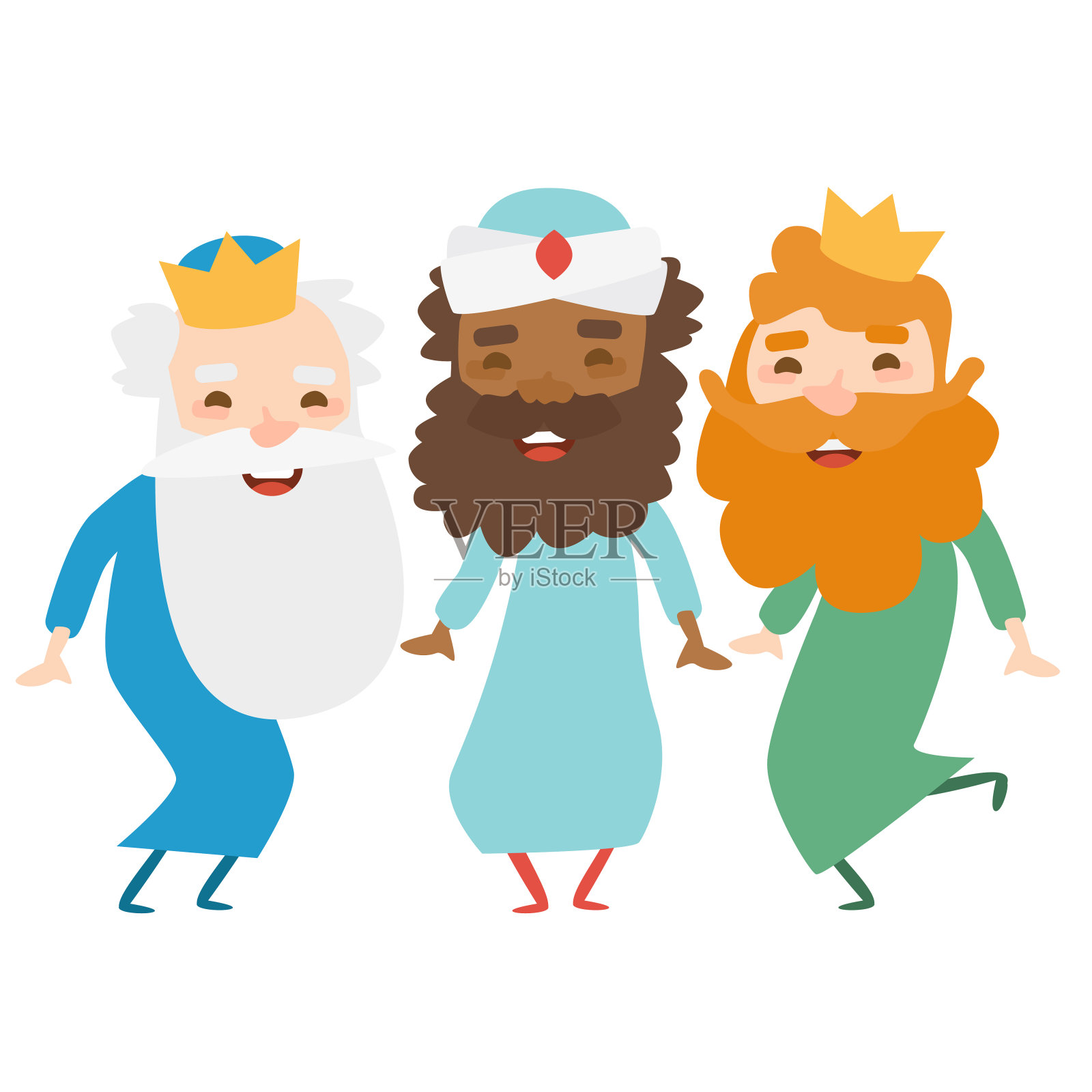 白底上的东方三王。3麦琪。智者卡斯帕，梅尔基奥和巴尔萨泽插画图片素材