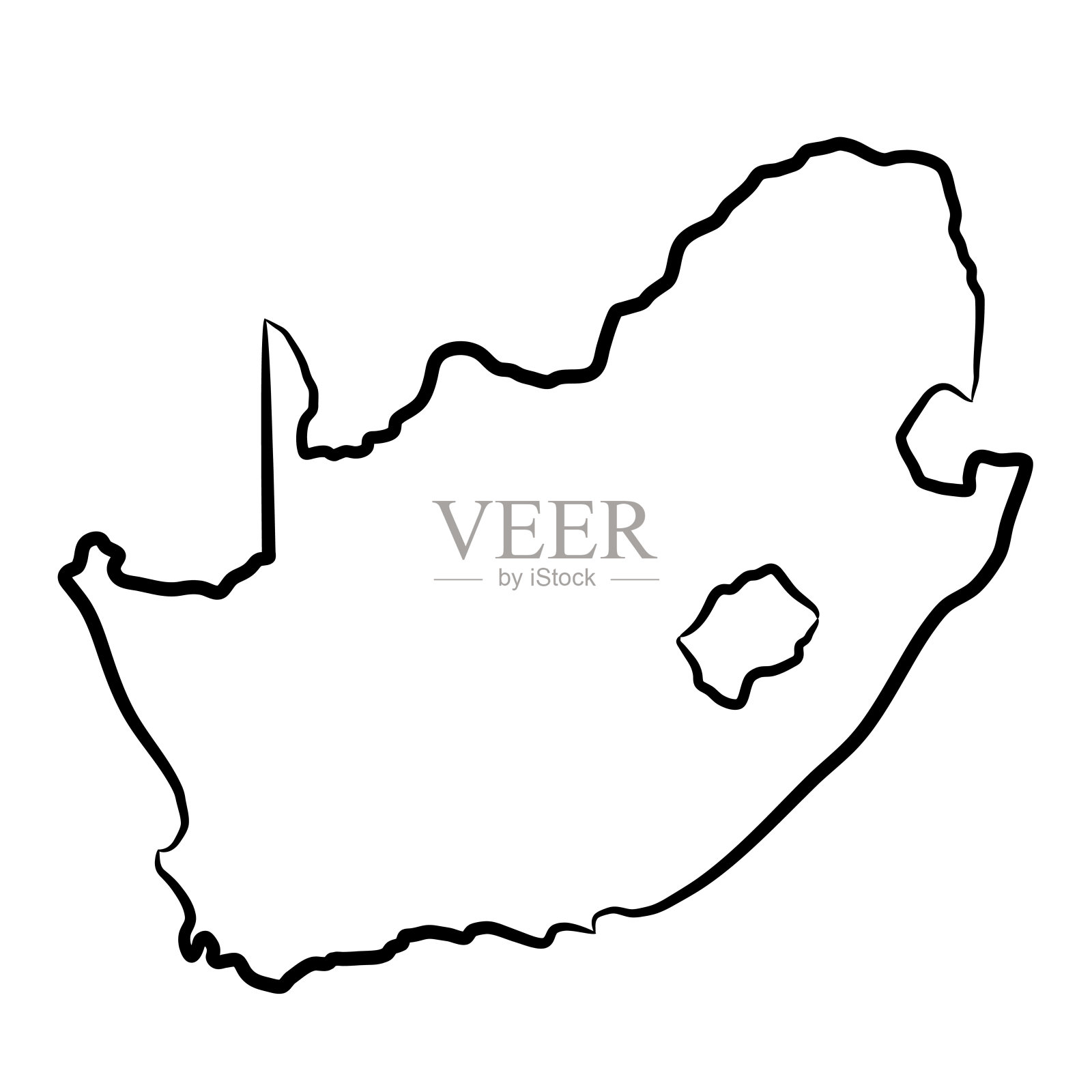 南非地图由黑色等高线笔刷在白色背景上不同粗细。矢量插图。插画图片素材