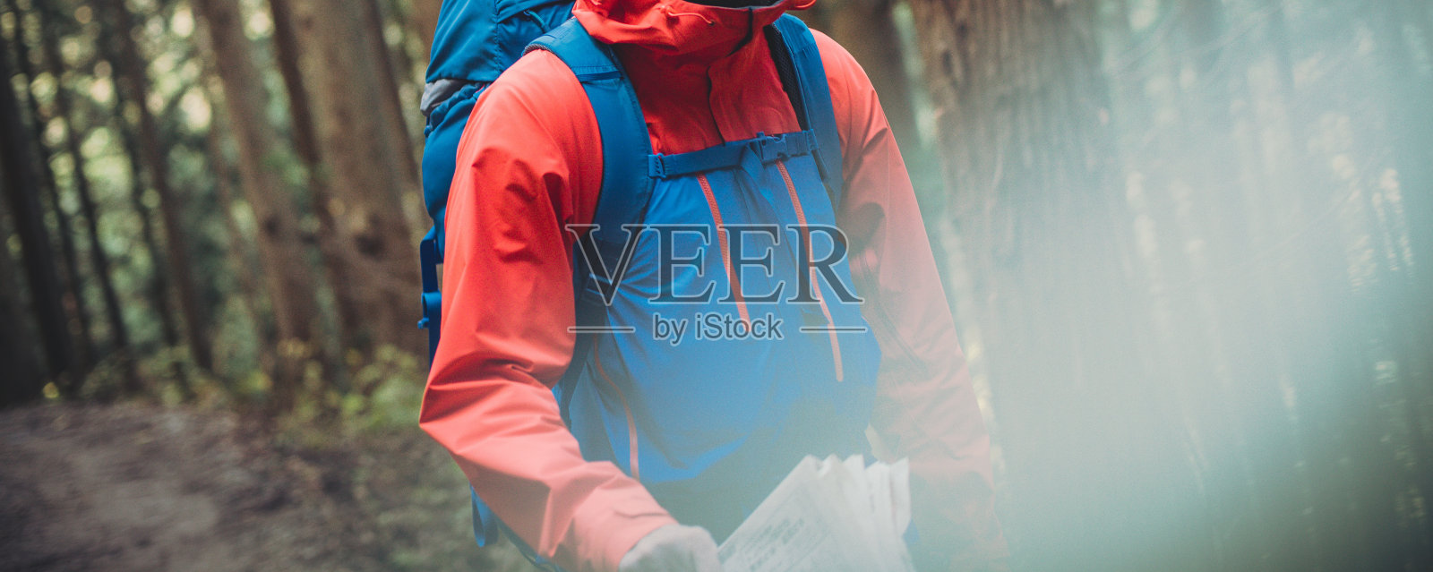 一名男子在日本森林里徒步旅行照片摄影图片