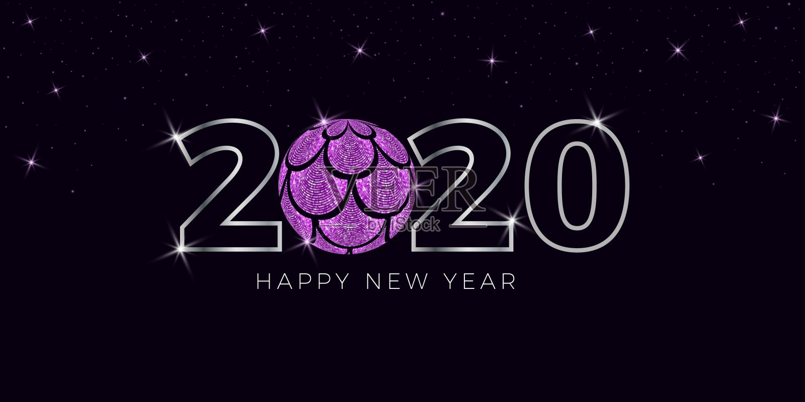 新年快乐2020与圣诞球和美人鱼比例矢量背景插图设计模板素材