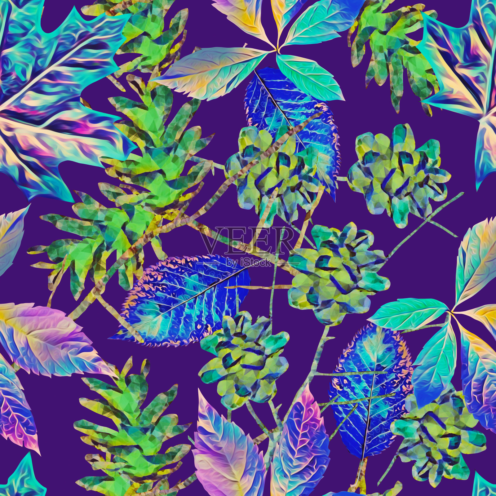 球果具叶，无缝隙图案。插画图片素材