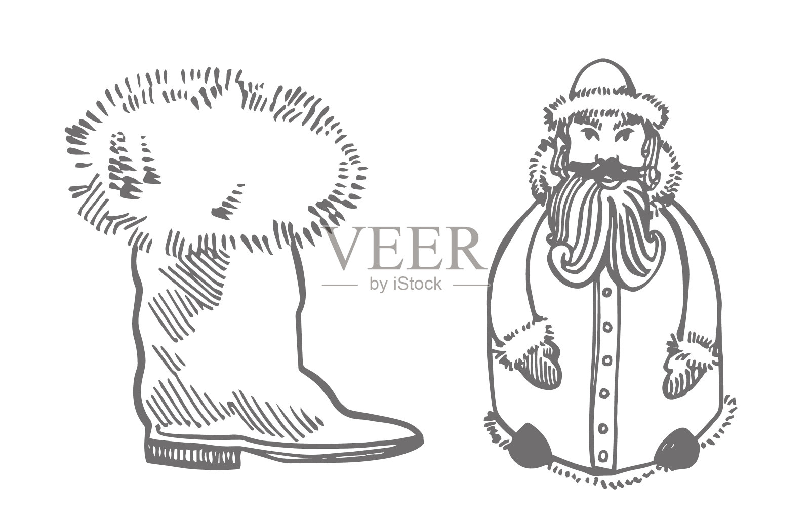 圣诞老人的靴子。手绘插图。新年和圣诞节的设计元素。贺卡邀请与圣诞图形。的插图。插画图片素材