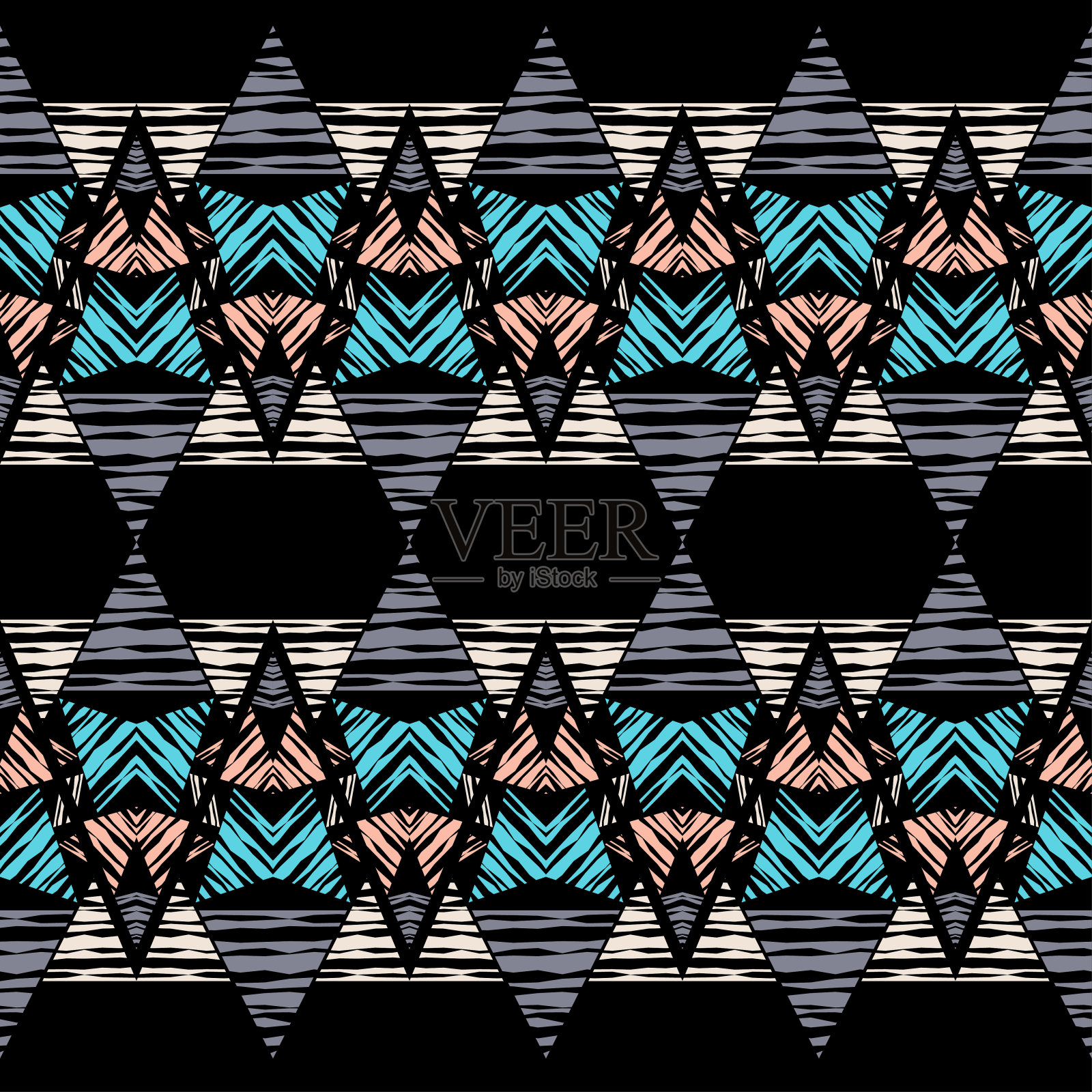 民族波西米亚无缝模式。花边。面料上绣花。错落有致的纹理。插画图片素材