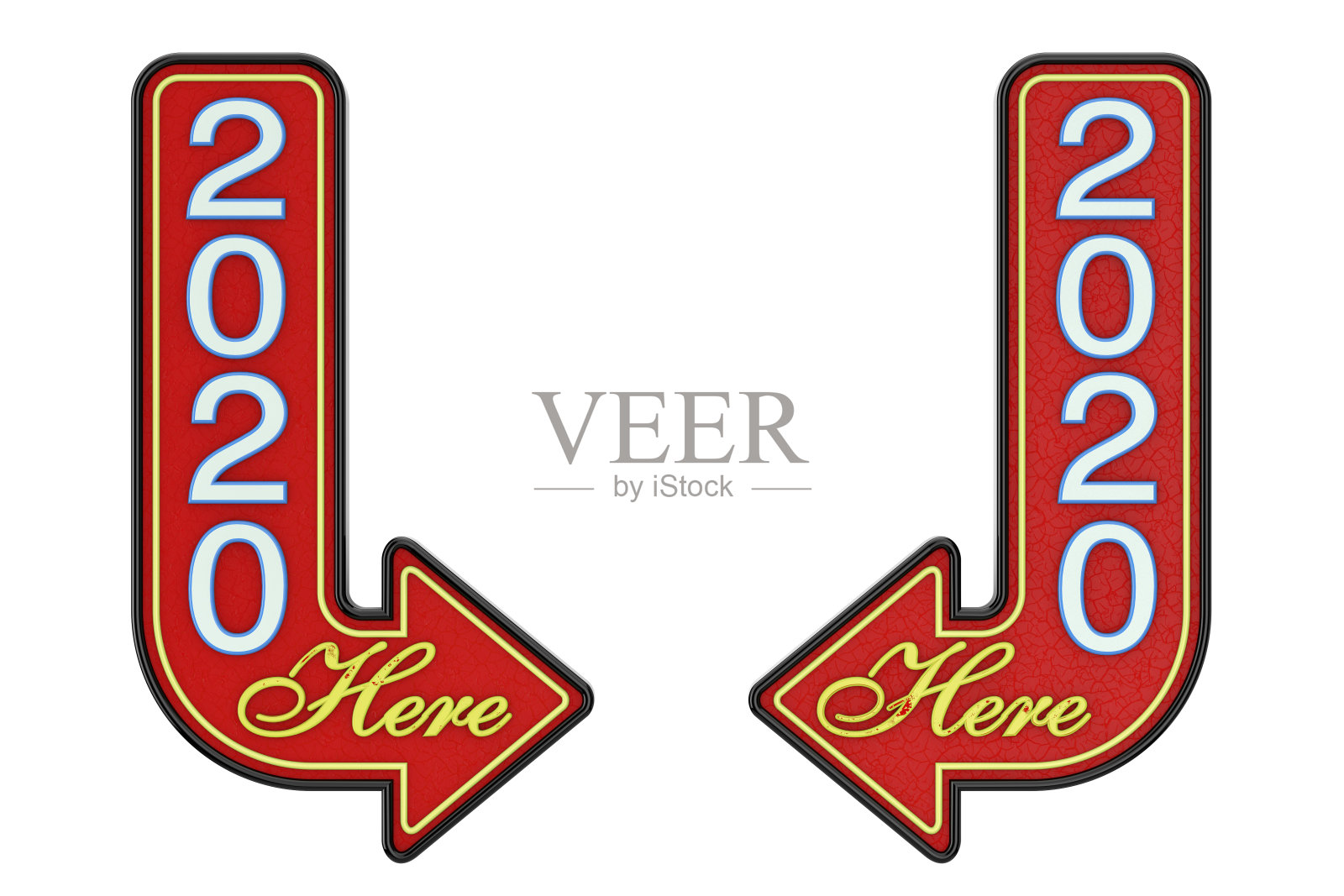 古董锈迹金属2020新年在这里箭头标志。3d渲染照片摄影图片