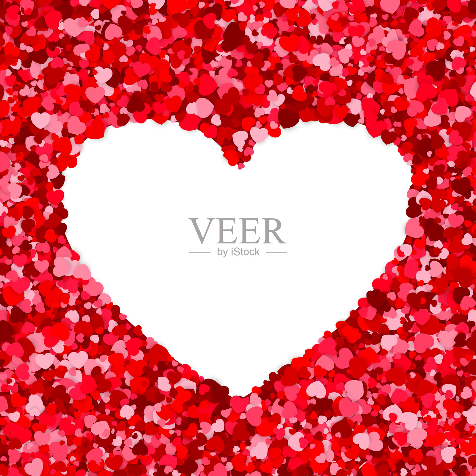 红色和粉色心形彩纸屑与白色心形框。情人节矢量插画插画图片素材