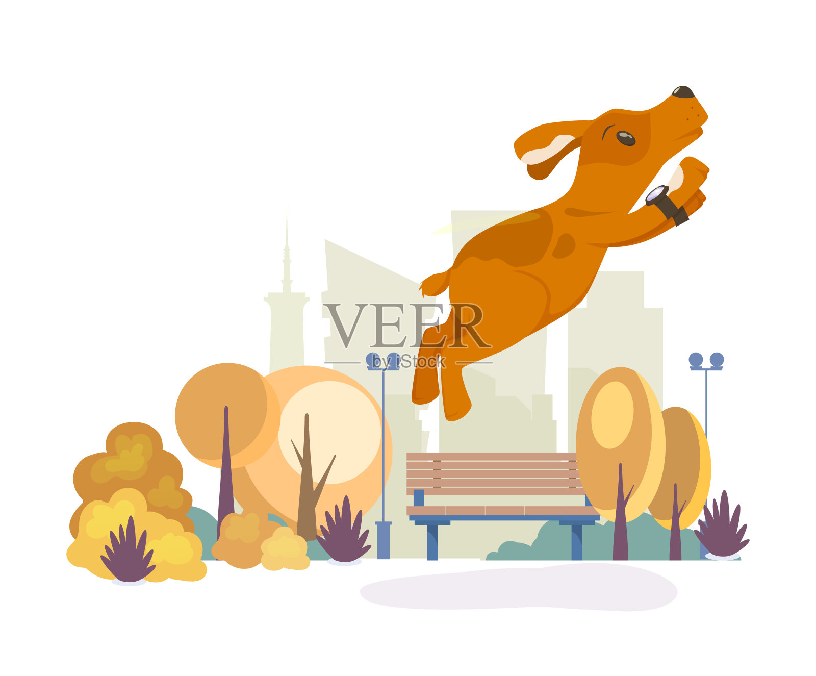 飞天狗的背景秋天公园矢量插图孤立插画图片素材