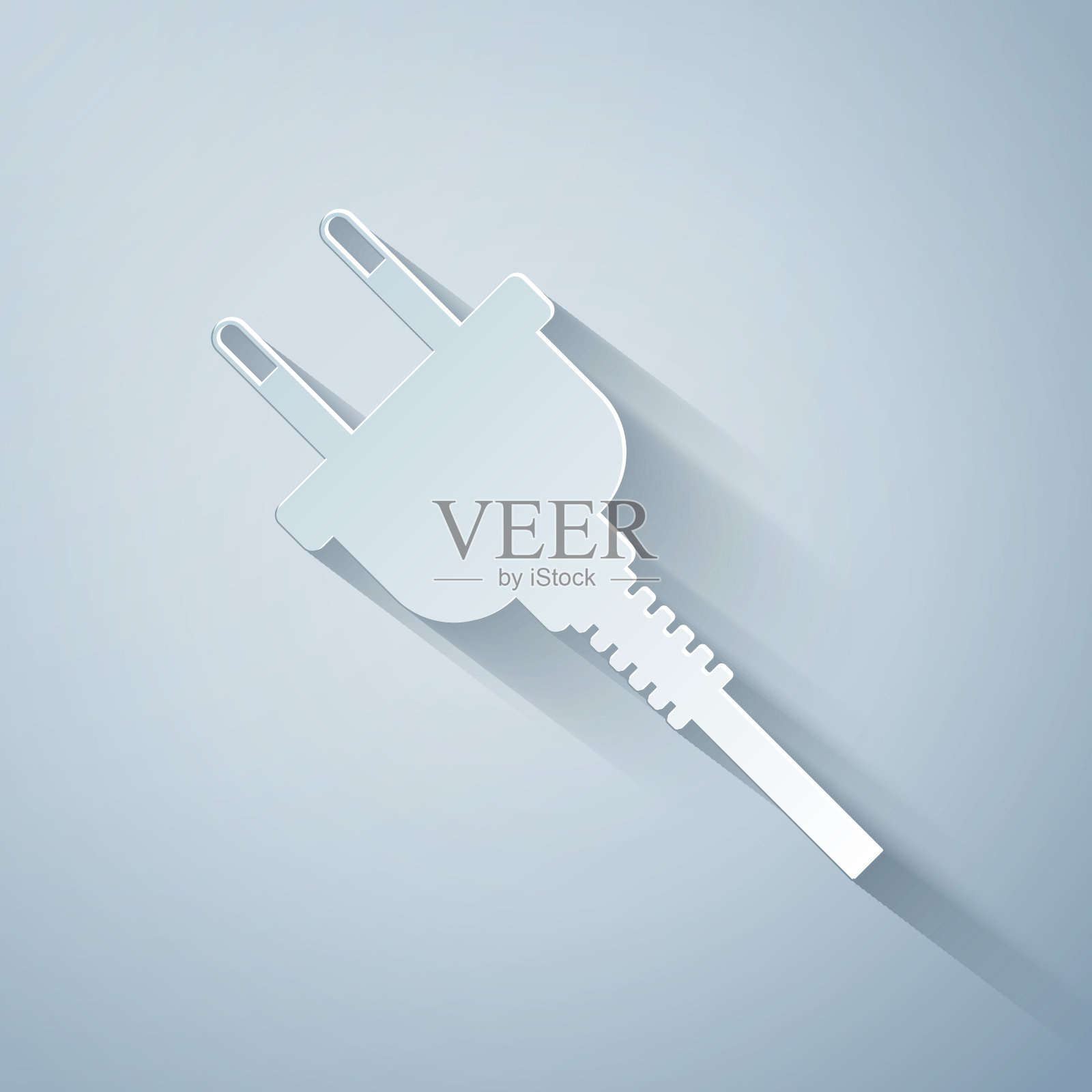 剪纸电插头图标孤立在灰色背景。电的接通和断开的概念。纸艺术风格。矢量图插画图片素材