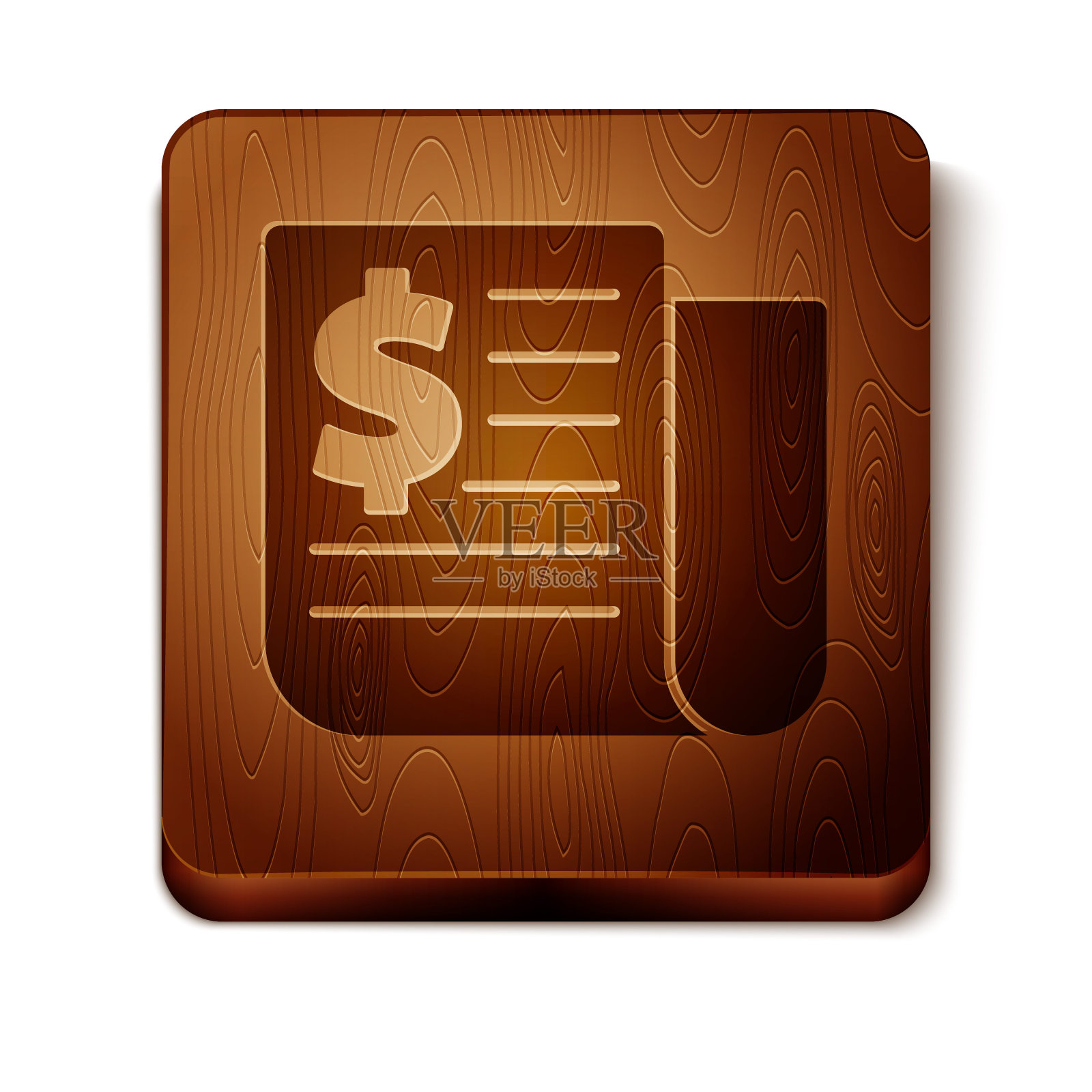 棕色金融新闻图标孤立在白色背景。木制方形按钮。矢量图图标素材