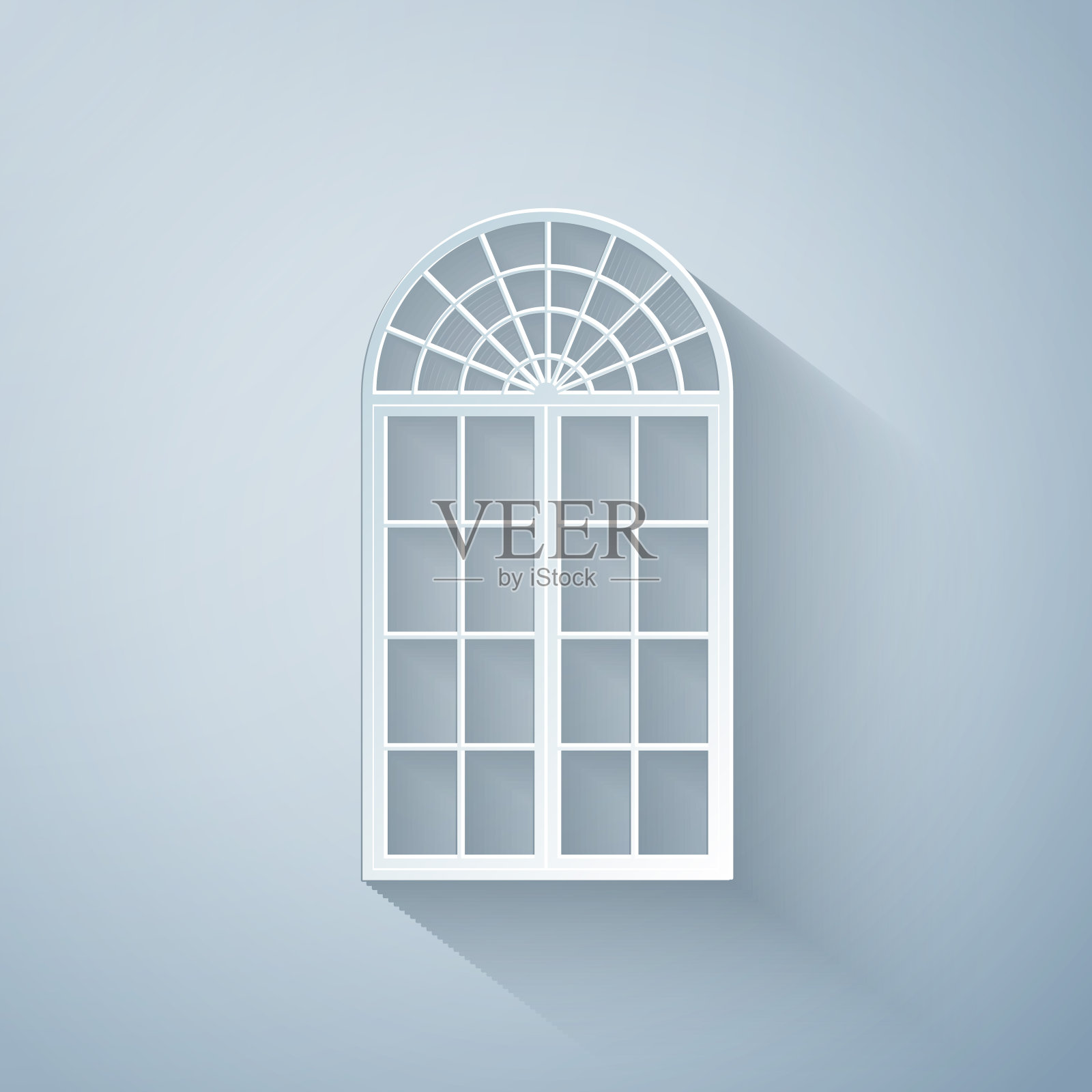 剪纸窗口图标孤立在灰色背景。纸艺术风格。矢量图插画图片素材