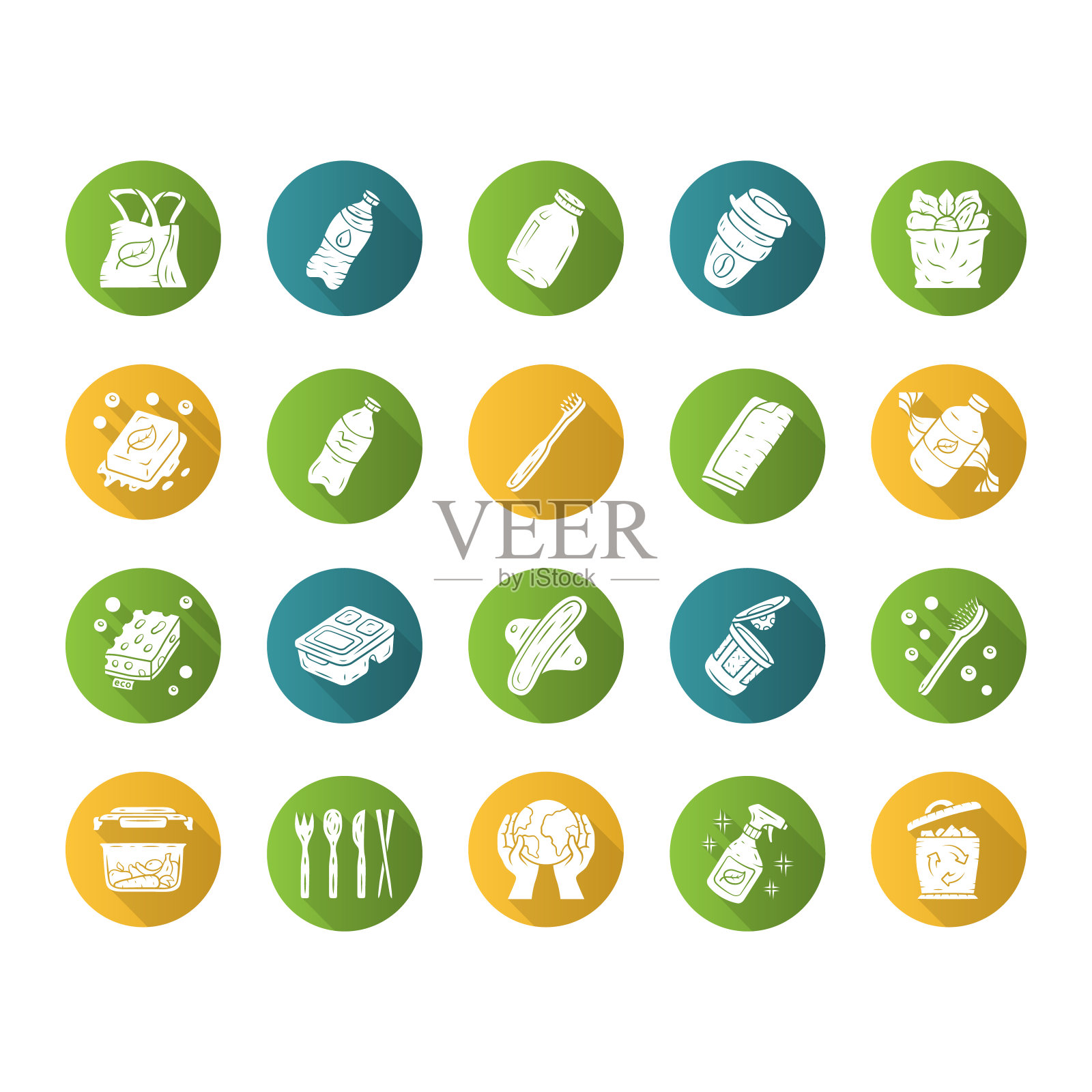 零浪费互换手工平面设计长影子字形图标集图标素材