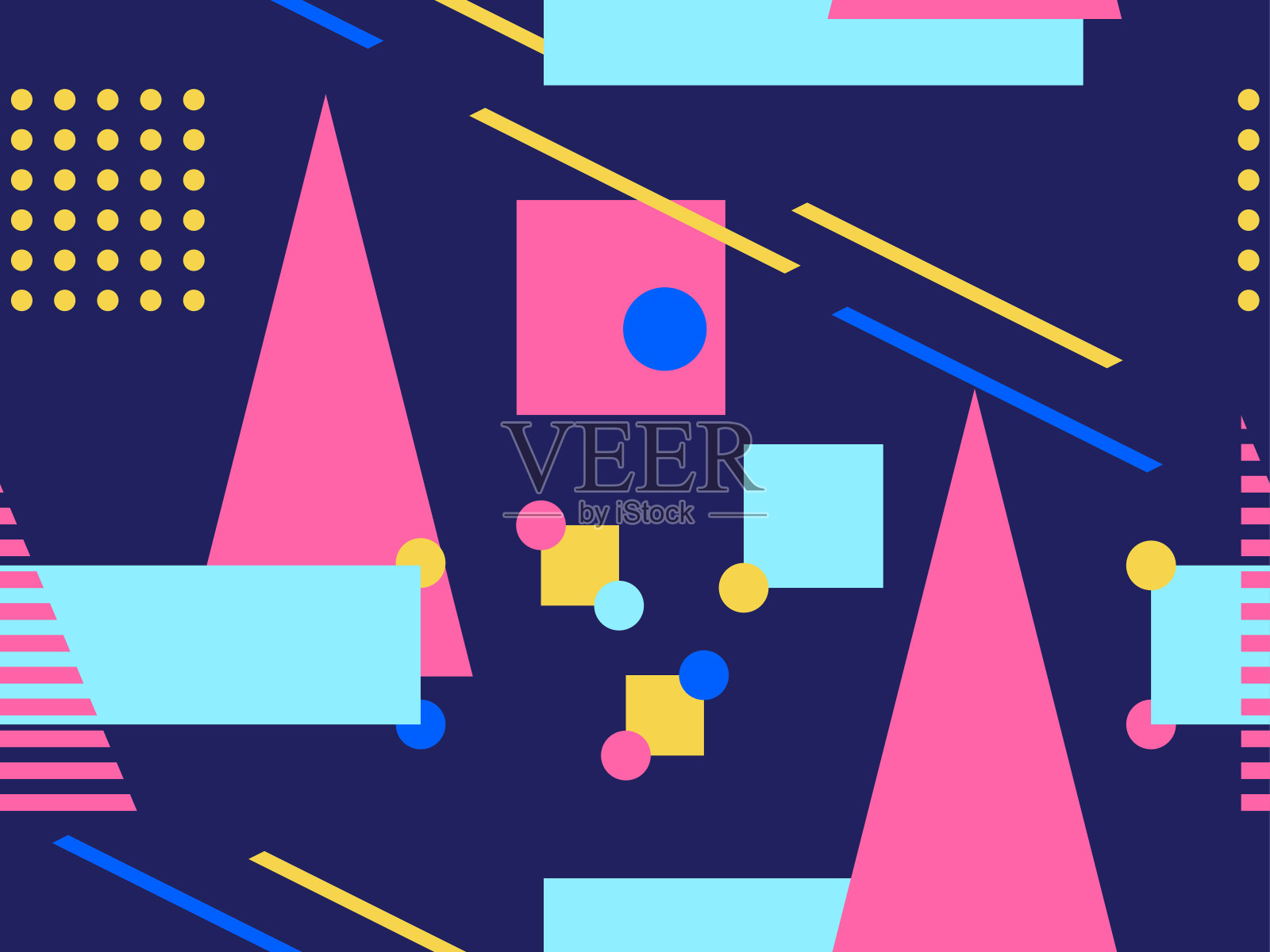 几何无缝模式。复古的背景，八九十年代风格的几何形状。矢量图插画图片素材