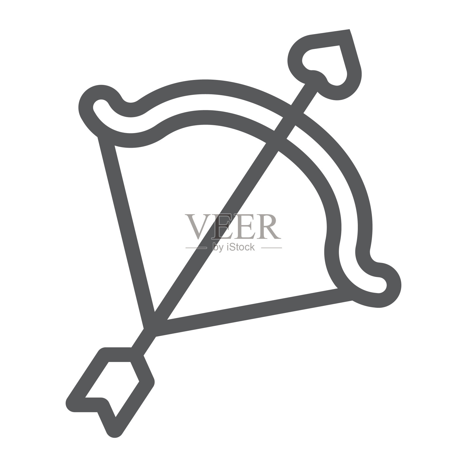 丘比特弓线图标，情人节和假日，箭头标志，矢量图形，一个白色背景上的线性模式，eps 10。插画图片素材