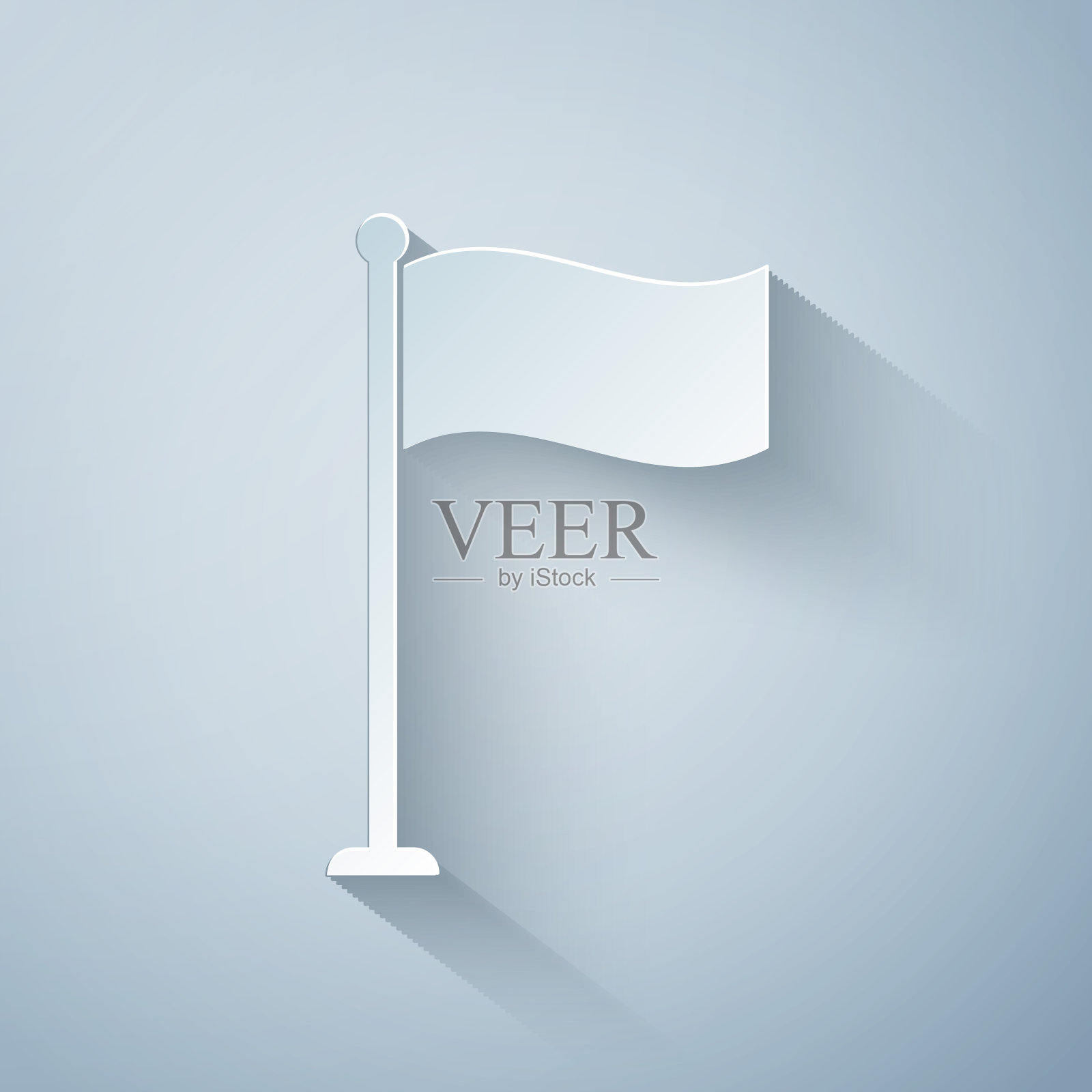 剪纸旗帜图标孤立在灰色背景。位置标记符号。纸艺术风格。矢量图设计元素图片