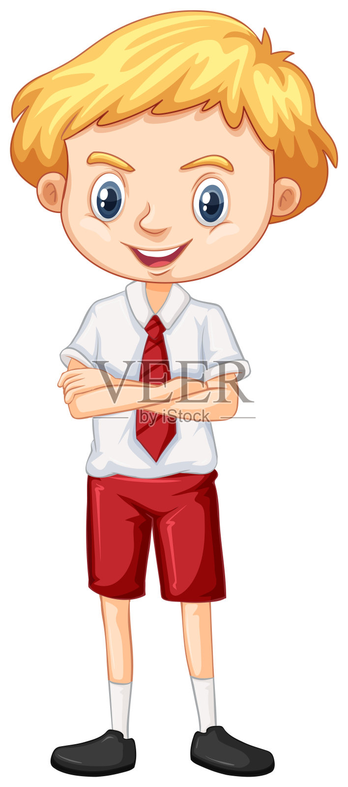 一个穿着红色短裤的快乐男孩插画图片素材
