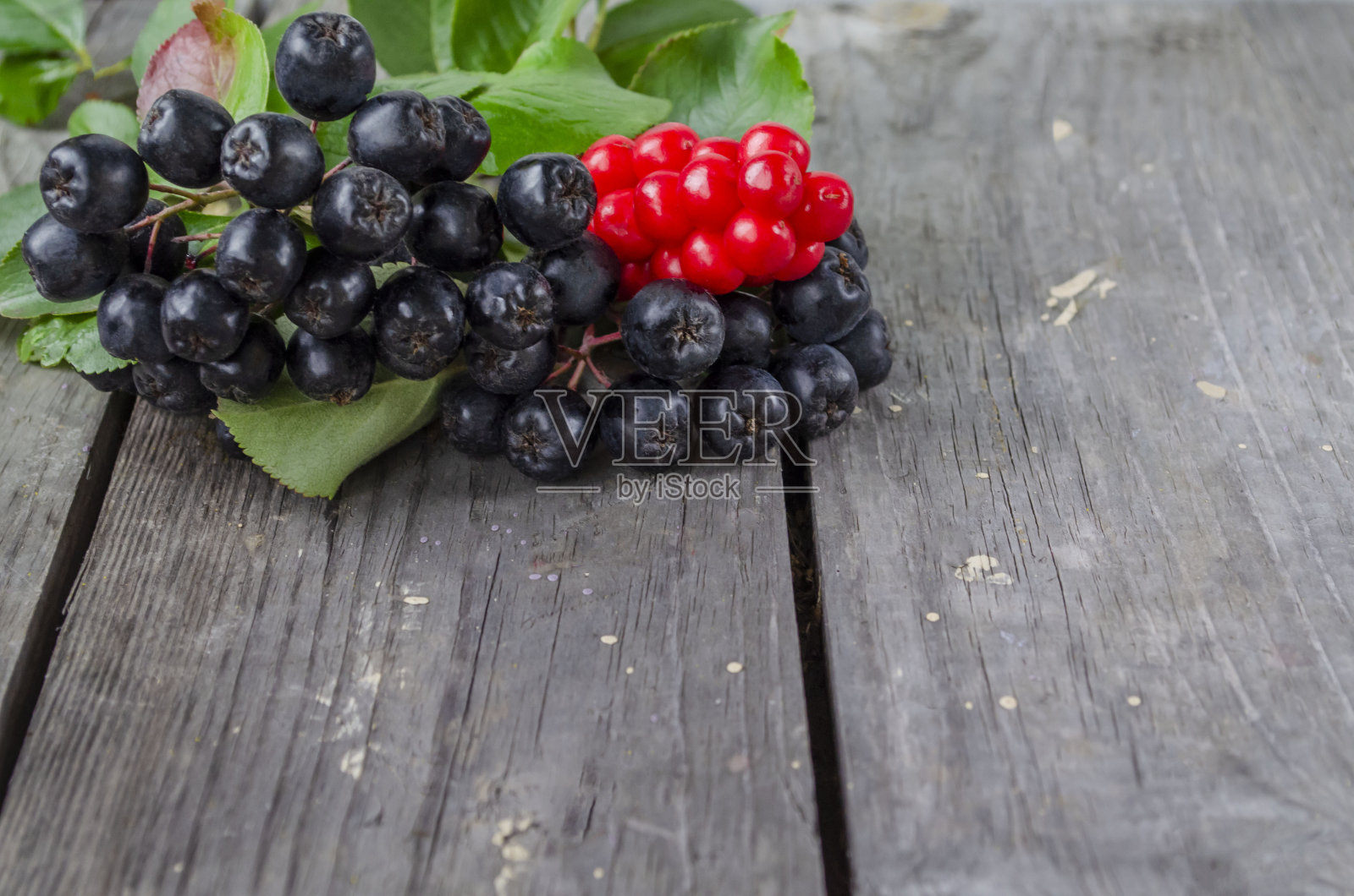 夏天的框架与新鲜的彩色浆果在木制的背景。桌上有五味子、红柠檬草和黑秋莓。照片摄影图片