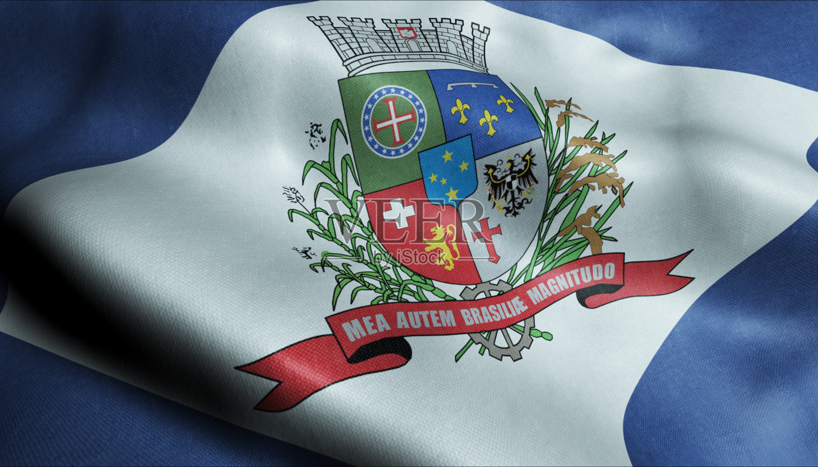 3D挥舞巴西城市旗Joinville特写视图照片摄影图片