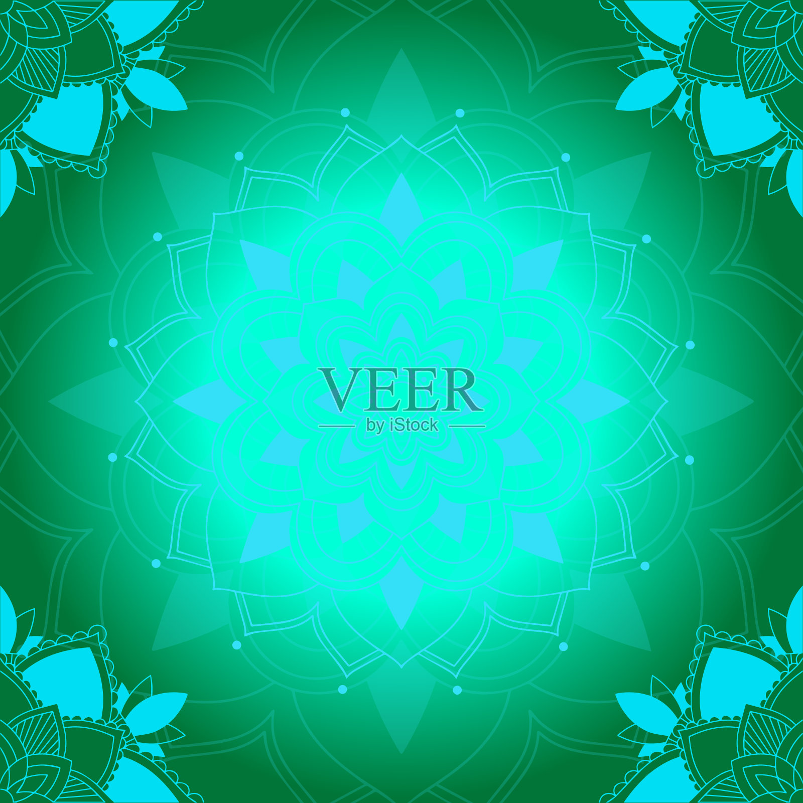 曼荼罗的背景图案是绿色的插画图片素材