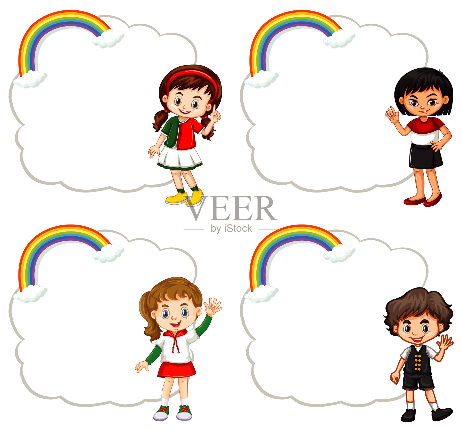 四个孩子和云框架设计元素图片