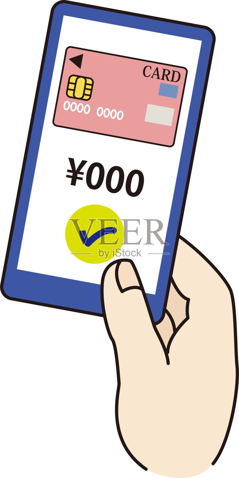 手持智能手机和信用卡插画图片素材