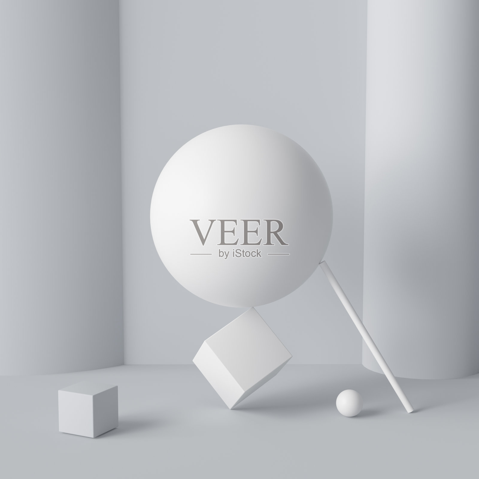 不可能发生的几何形状，抽象的白色构成背景。平衡。3 d渲染照片摄影图片