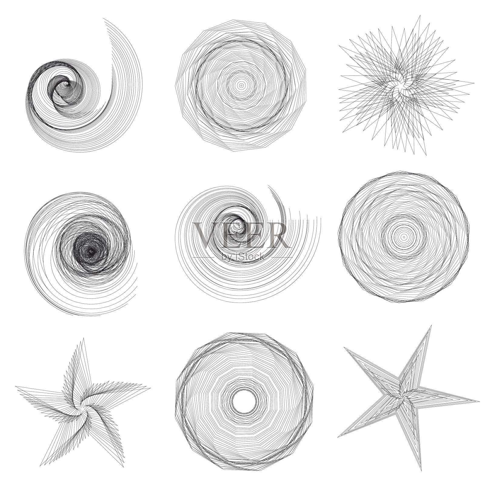 一组抽象的几何元素和形状在白色的背景。插画图片素材