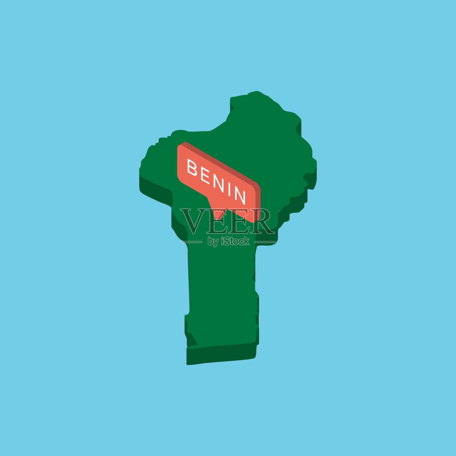 绿色等距地图的非洲国家贝宁与橙色指针在蓝色的背景。逼真的3d矢量概念地图易于编辑和自定义。每股收益10插画图片素材