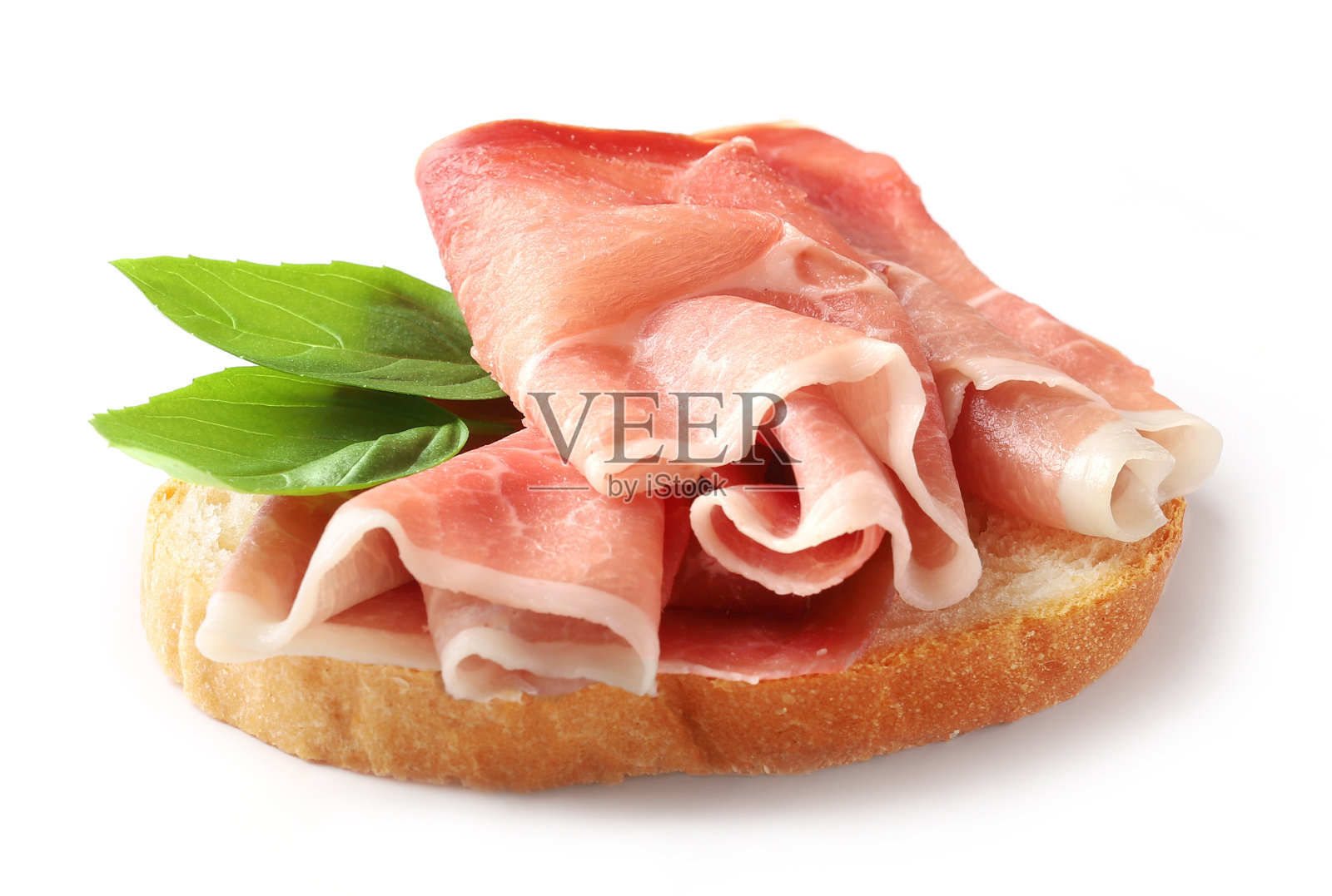 面包与火腿孤立在白色背景照片摄影图片