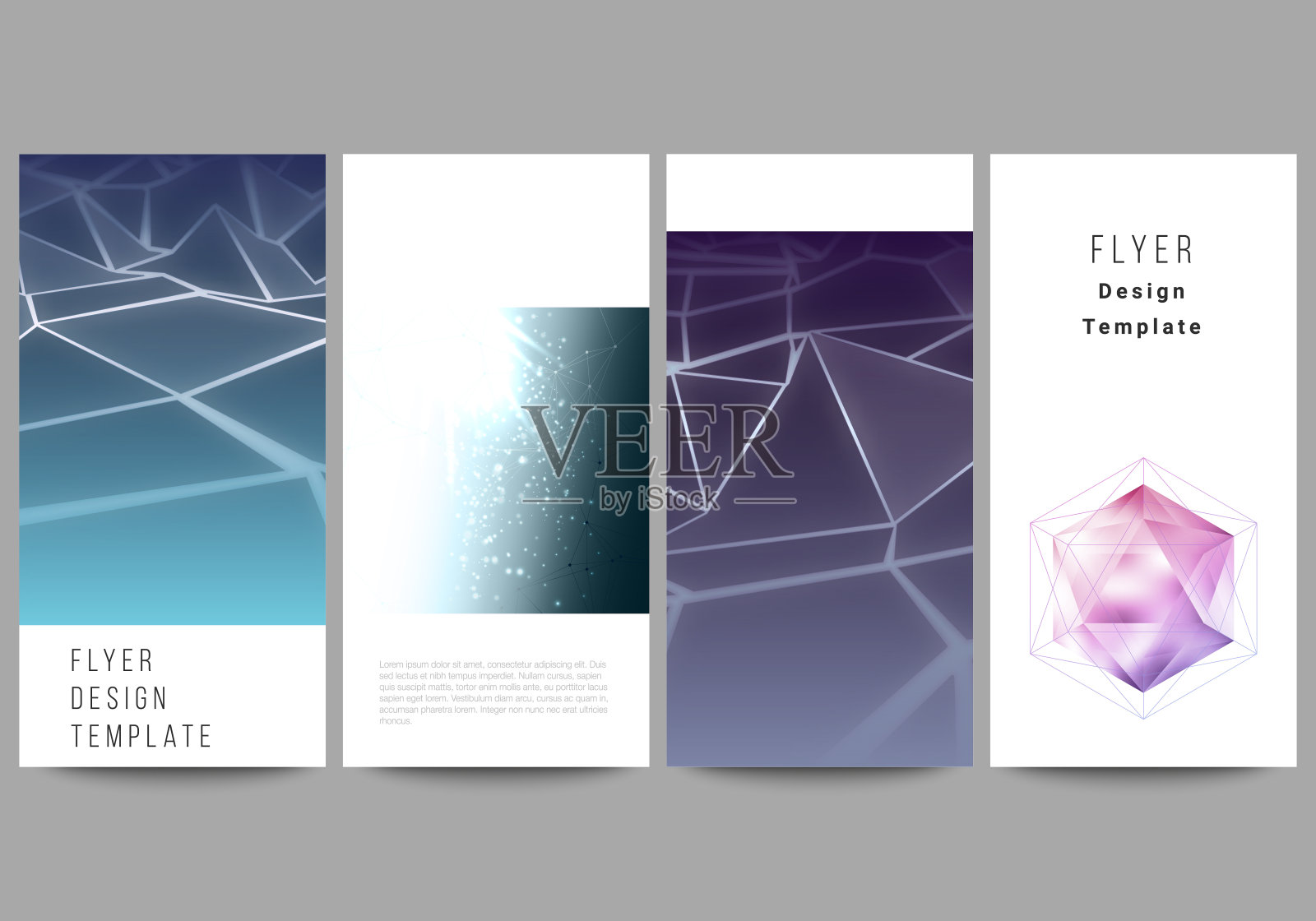 极简矢量插图的可编辑布局的传单，横幅设计模板。三维多边形几何现代设计抽象背景。科学或技术矢量插图。插画图片素材