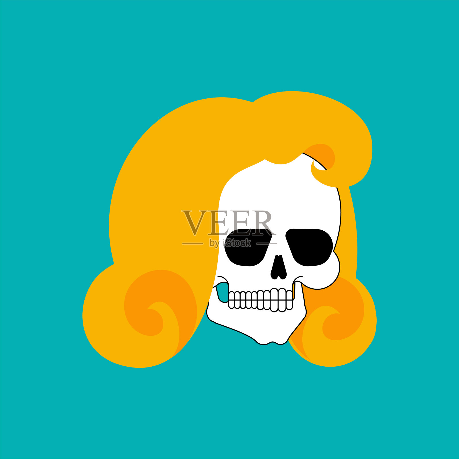 女孩头骨孤立。女性的骷髅头。矢量图插画图片素材