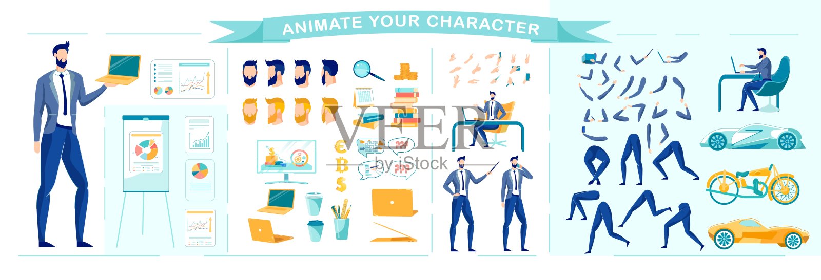 成功的商人角色动画集。插画图片素材