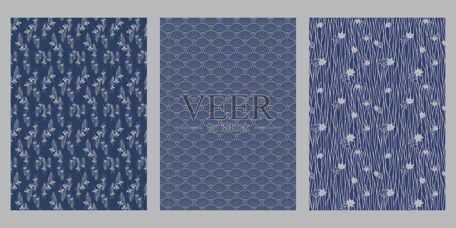 鸢尾，花扇，叶曲线线抽象背景插画图片素材