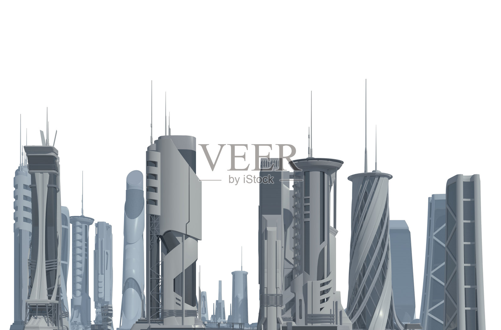 未来城市孤立的白色3D插图照片摄影图片