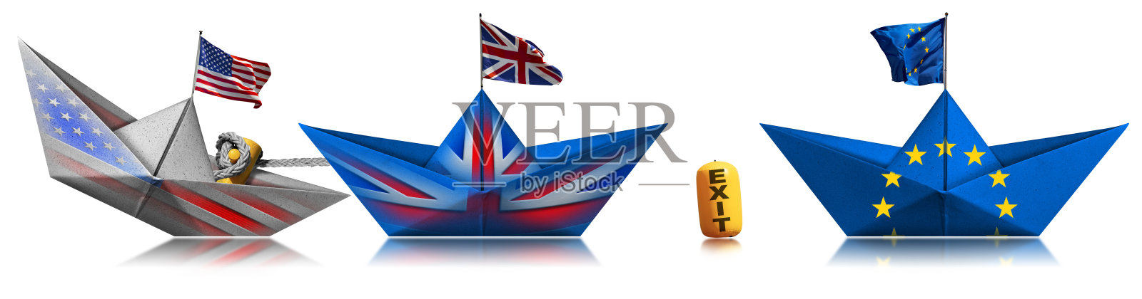 英国退欧概念——美国船拖着英国离开欧盟照片摄影图片