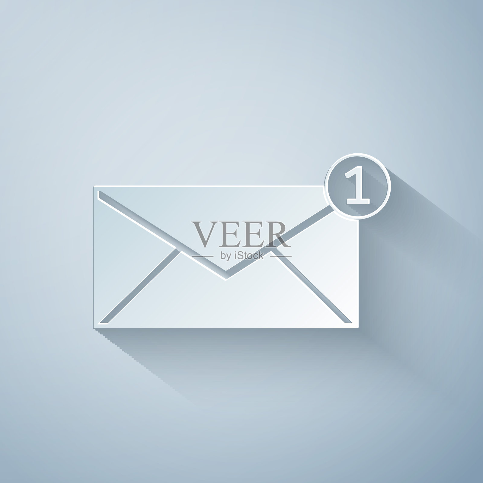 剪纸信封图标孤立在灰色背景。收到消息的概念。新，电子邮件传入消息，短信。邮件发送服务。纸艺术风格。矢量图插画图片素材