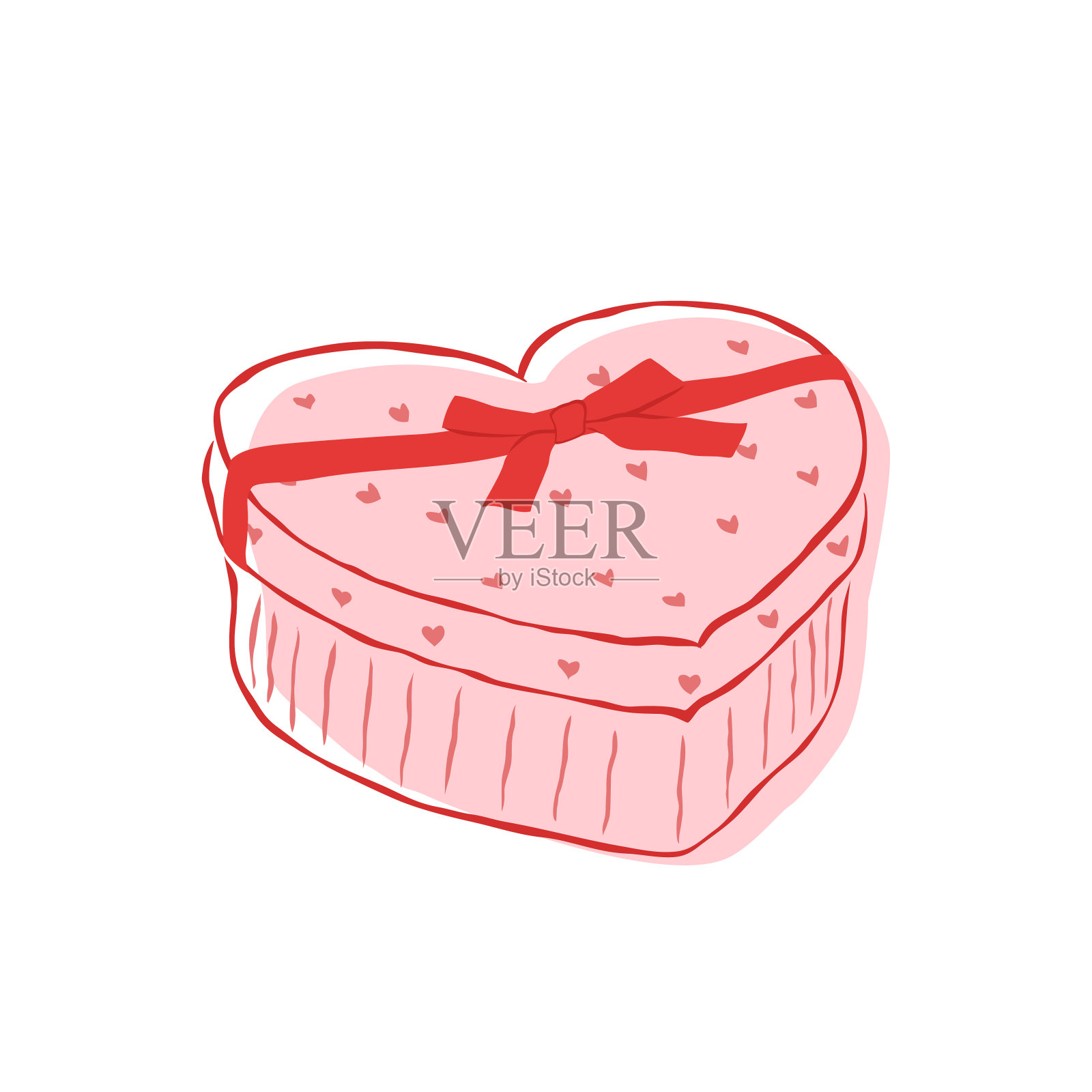 情人节。心形礼盒，带丝带和蝴蝶结。插画图片素材
