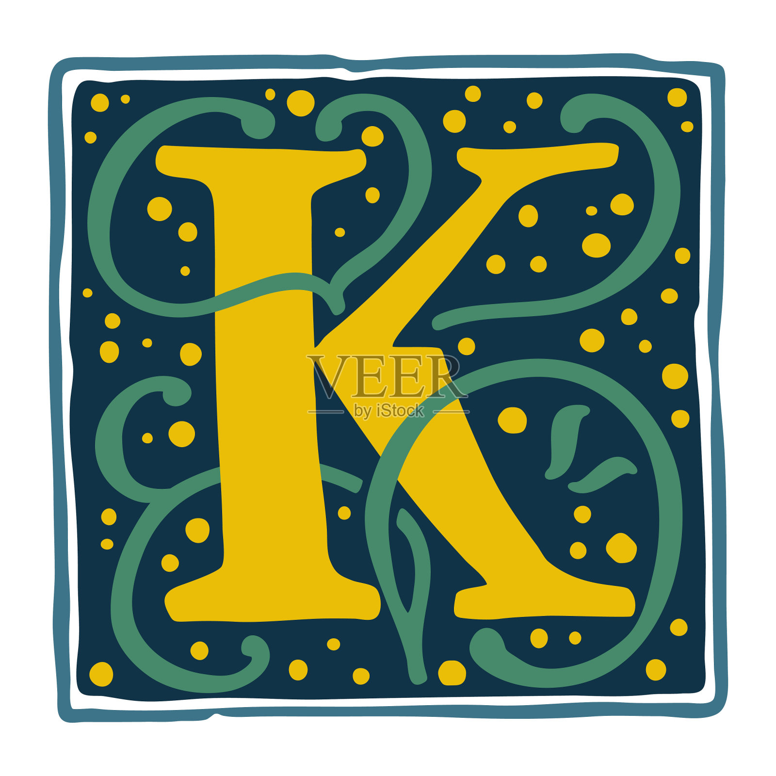 文艺复兴K字母标志在昏暗的复古颜色。设计元素图片