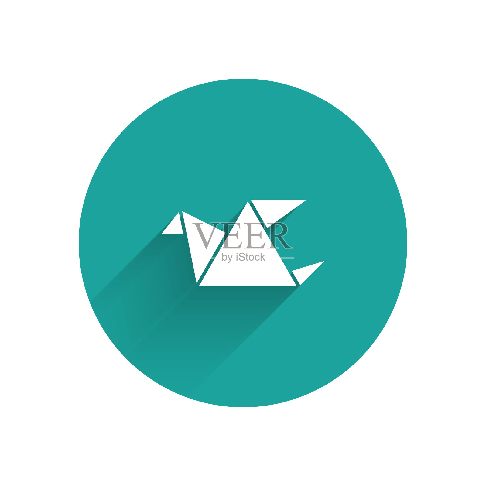 白色折纸鸟图标孤立与长影子。绿色圆圈按钮。矢量图插画图片素材