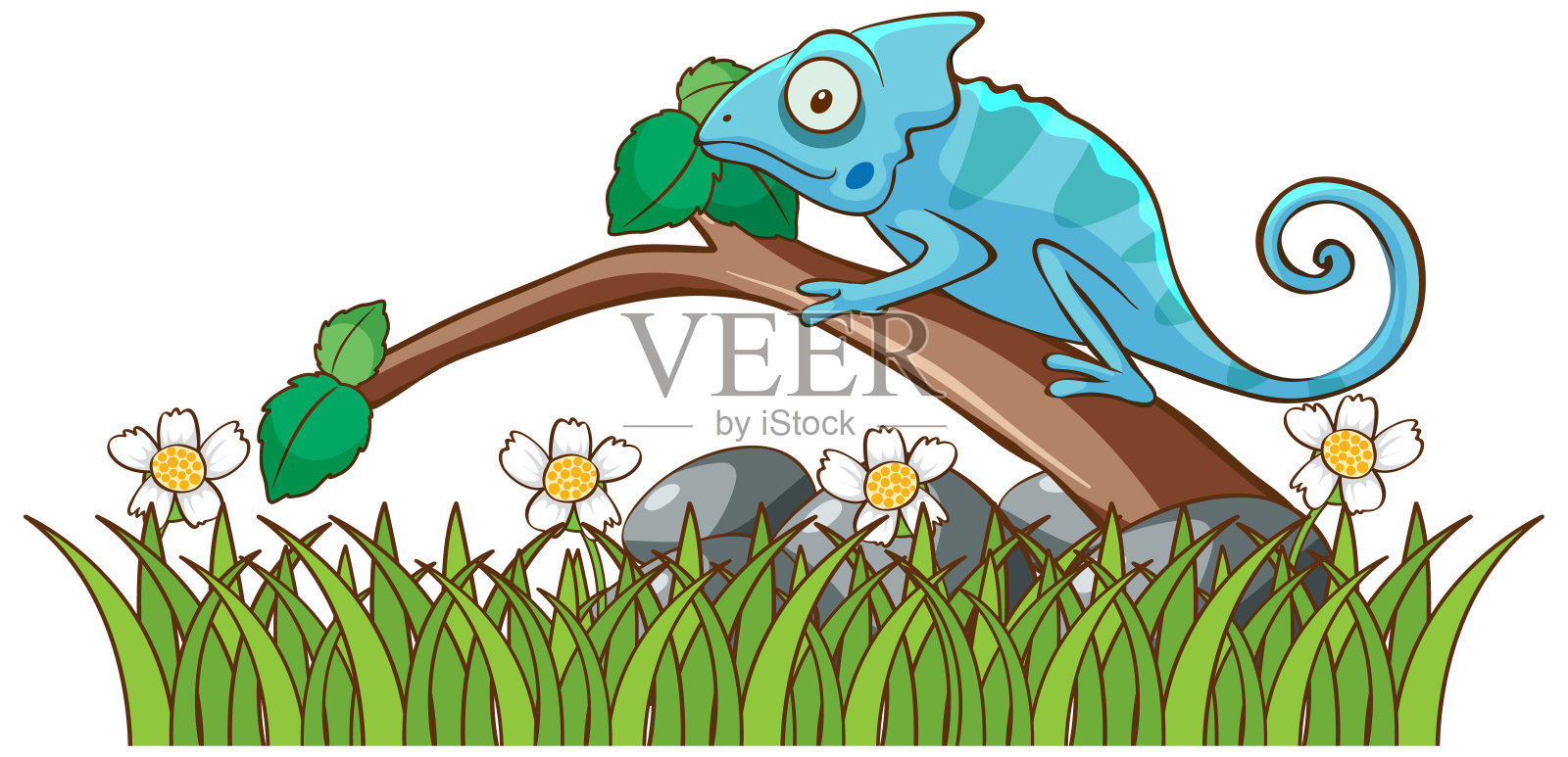 孤立的图片上的变色龙的树枝设计元素图片