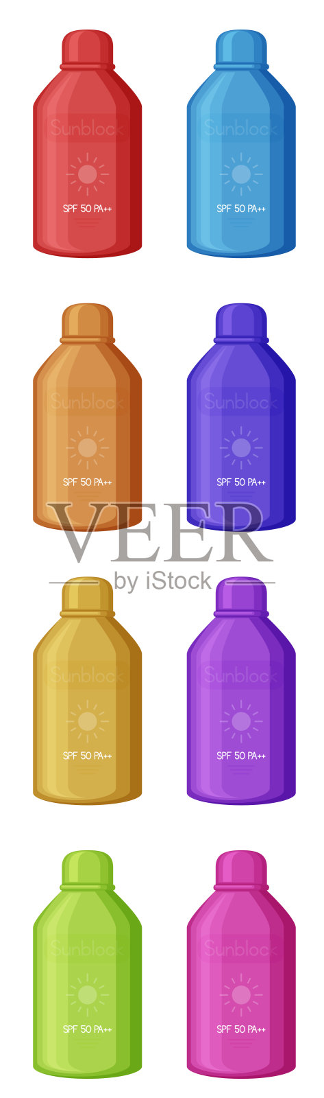 一套不同颜色的瓶子插画图片素材