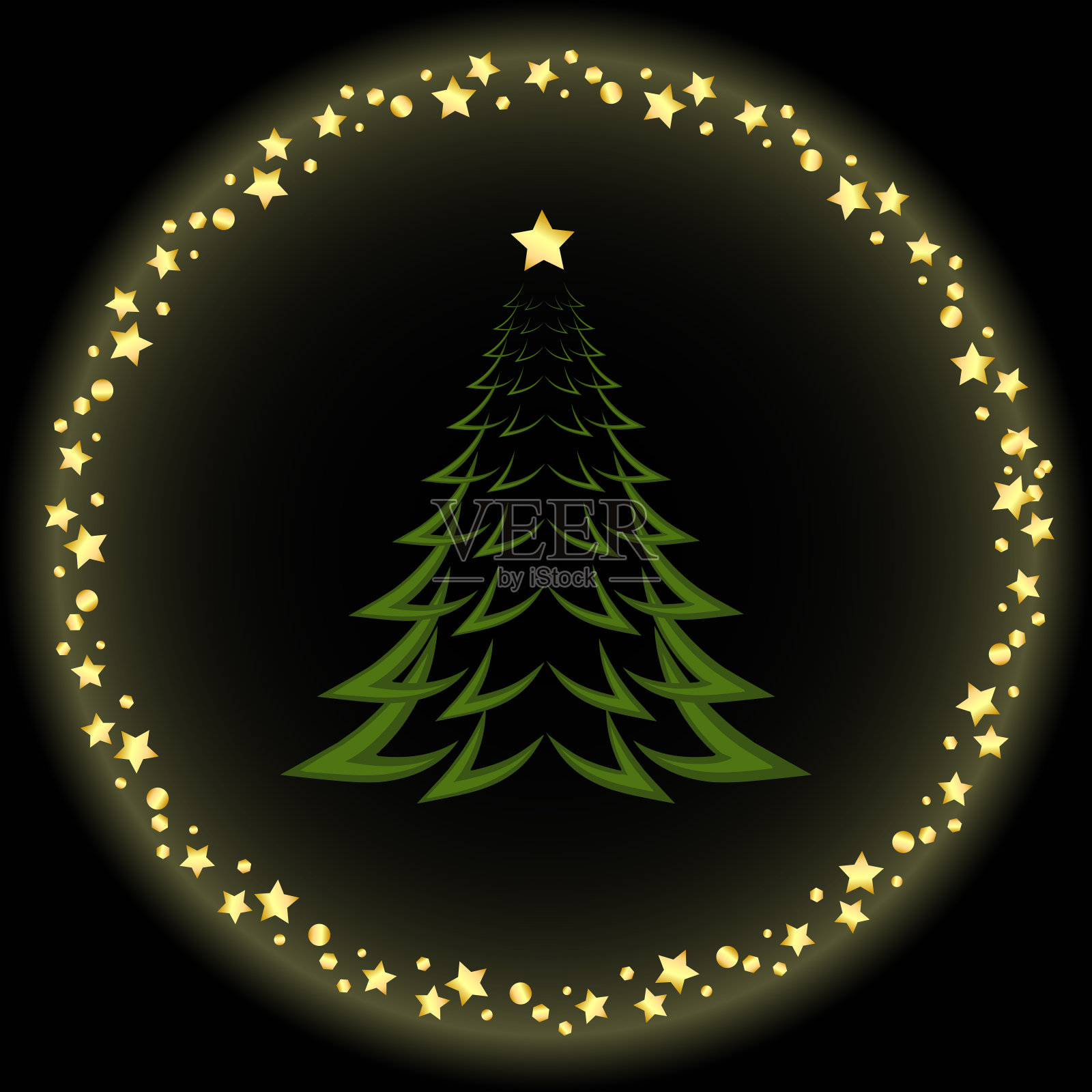 圣诞树的背景有一圈星星插画图片素材
