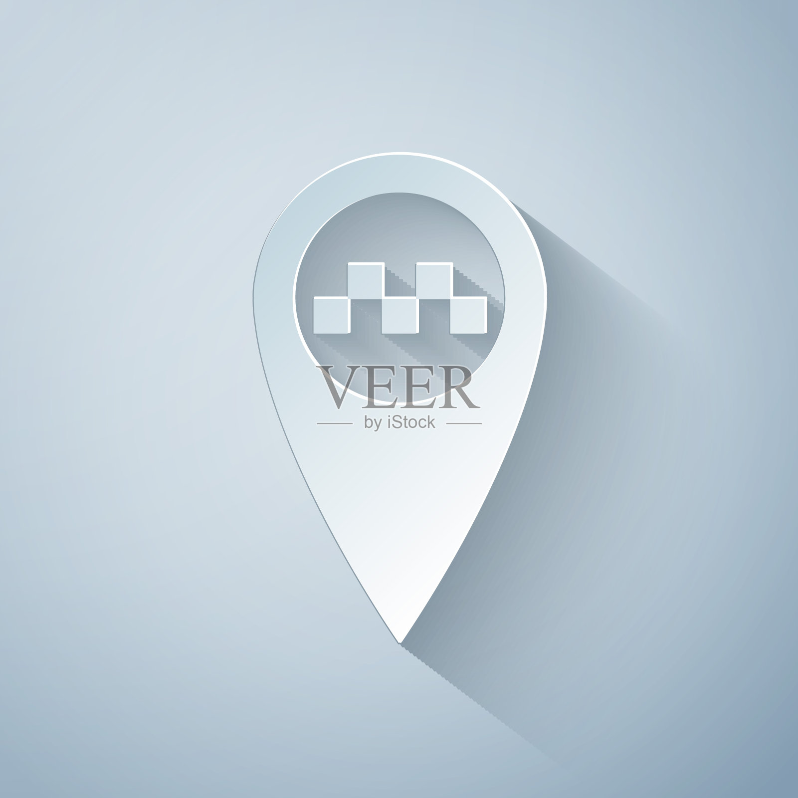 纸切割地图指针与出租车图标隔离在灰色背景。纸艺术风格。矢量图插画图片素材